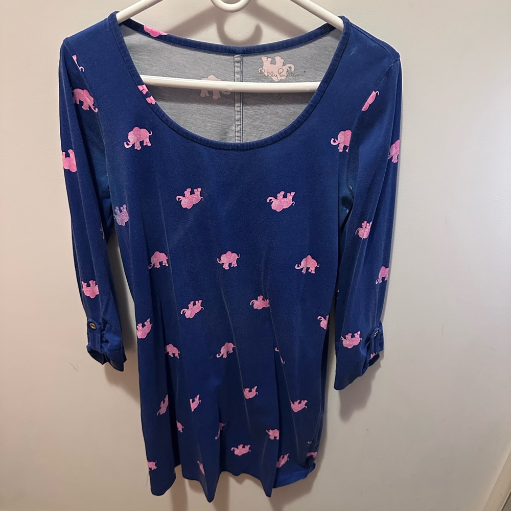 Lilly Pulitzer Blue Dress with Pink Elephant Print